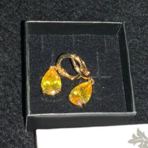 Women's Yellow Azuria Dange Zirconia Crystals Teardrop  Earrings with Box